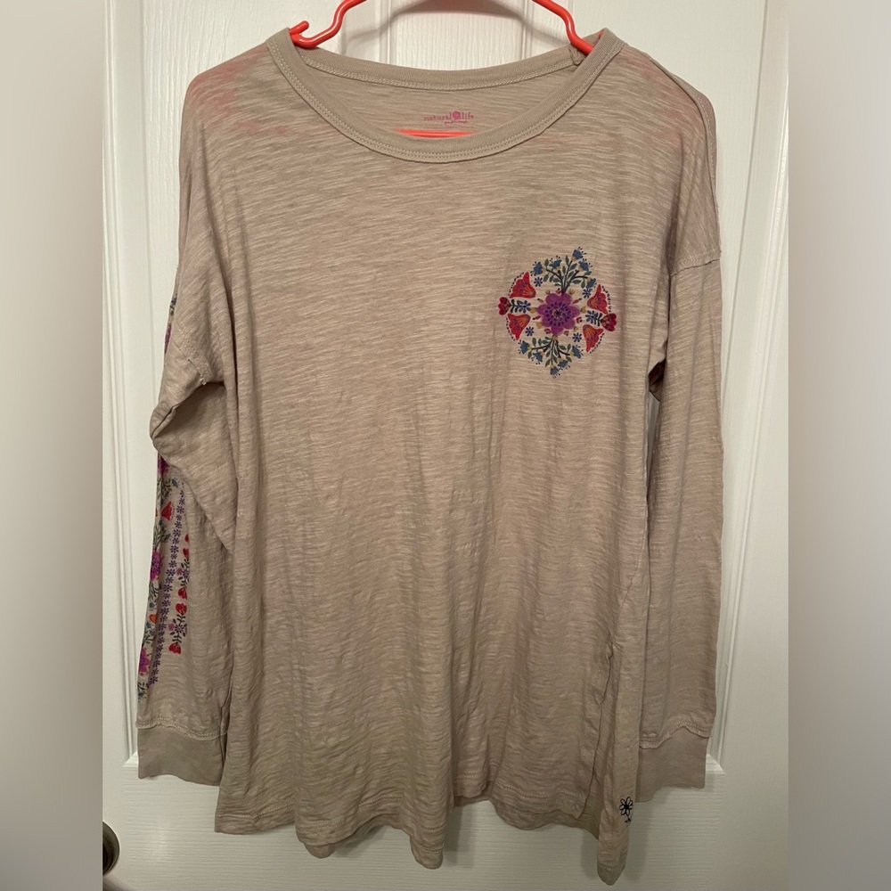 Natural Life Arden Long Sleeve Cotton Tee Shirt - Moonstruck Sz. XS
